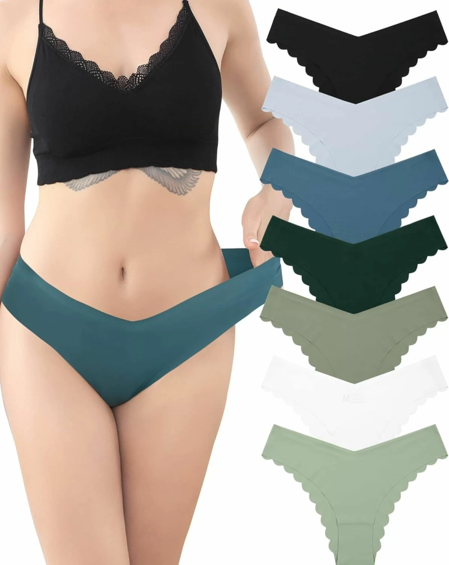 LEVAO Women's 7 Pack Seamless Hipster Panties - No Show, Cheeky Bikini, V-Waist, Invisible Underwear with Stretchy Wavy Sides
