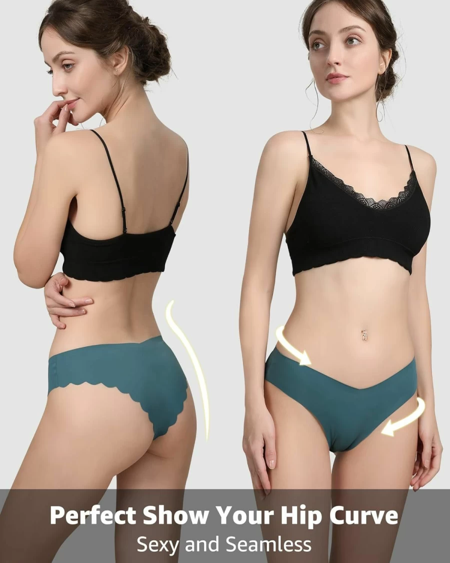 LEVAO Women's 7 Pack Seamless Hipster Panties - No Show, Cheeky Bikini, V-Waist, Invisible Underwear with Stretchy Wavy Sides
