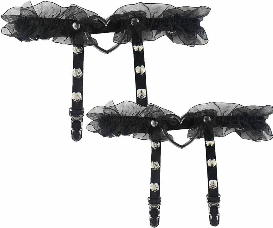 Leoparts Gothic Adjustable Women's Thigh Garter Belt with Buckle Clips for Stockings & Thigh High Socks