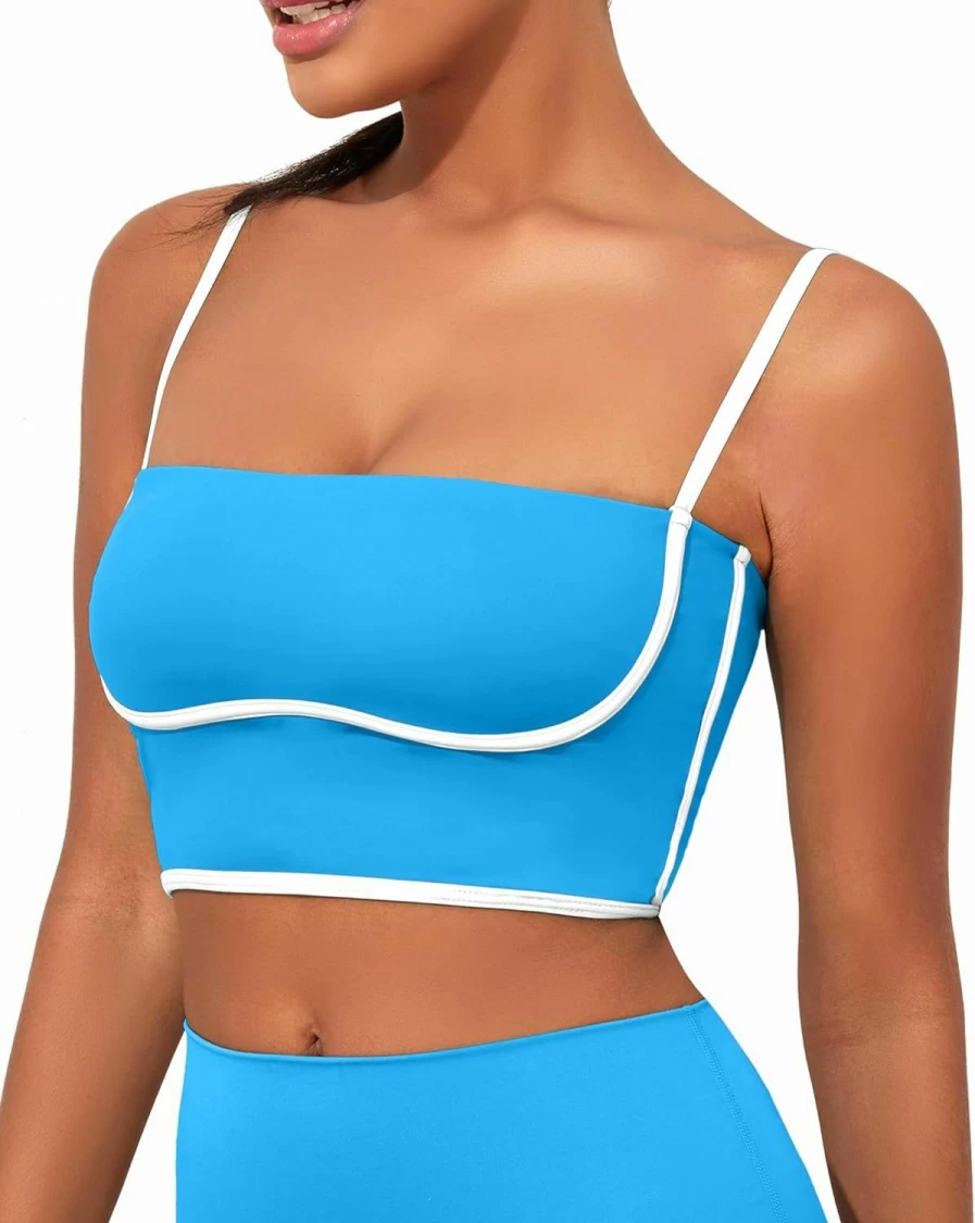 AngiMelo Women's Square Neck Longline Sports Bra - Workout Tank Top with Built-In Support, Yoga Crop Top with Spaghetti Straps