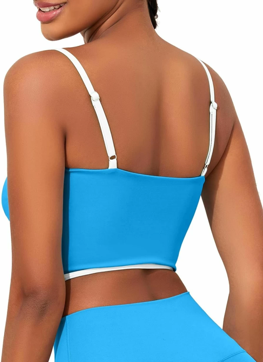 AngiMelo Women's Square Neck Longline Sports Bra - Workout Tank Top with Built-In Support, Yoga Crop Top with Spaghetti Straps