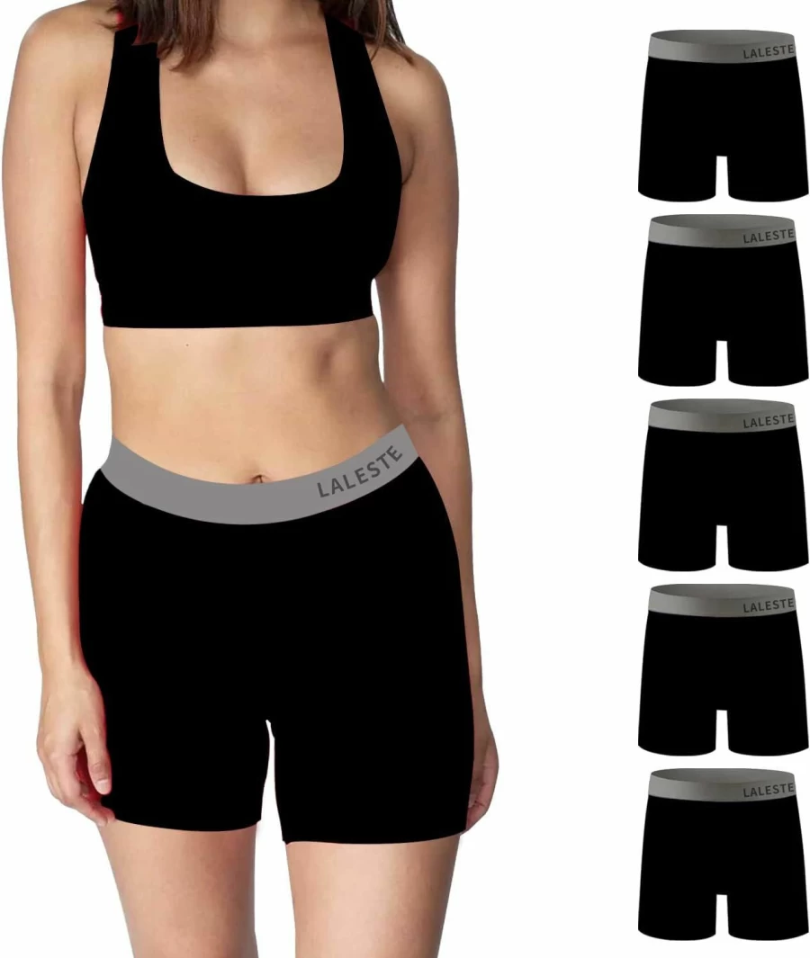 LALESTE Women's 5-Pack Cotton Boxer Briefs - 3" Inseam Anti-Chafing Boy Shorts Underwear for Comfort & Breathability