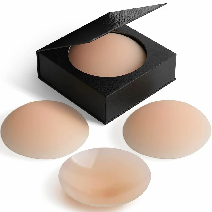 BearKig Reusable Nipple Covers for Women - 2-Pair Nude Pasties with Travel Case, Comfortable Adhesive Breast Petals