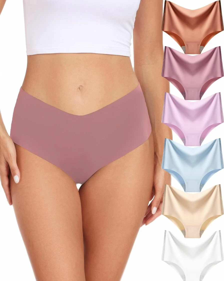 GNEPH Women's Seamless No-Show Cheeky Panties 6-Pack - Comfortable Bikini & Hipster Underwear for Everyday Wear