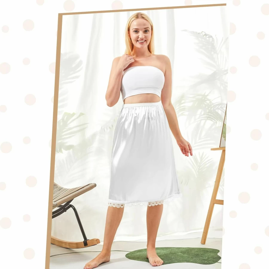 Mepase Women's Satin Half Slips 3-Piece Set - 19", 27", 35" Lengths with Lace Trim for Under Dresses