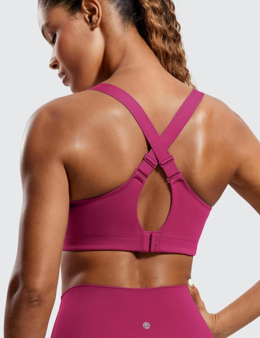CRZ YOGA Women's High Impact Sports Bra - Wireless Zip Front Workout Bra with Molded Cups & Adjustable Straps for Yoga and Fitness