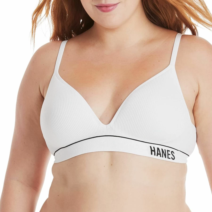 Hanes Women's ComfortFlex Wireless Bralette - Seamless Contour Rib Design for All-Day Comfort