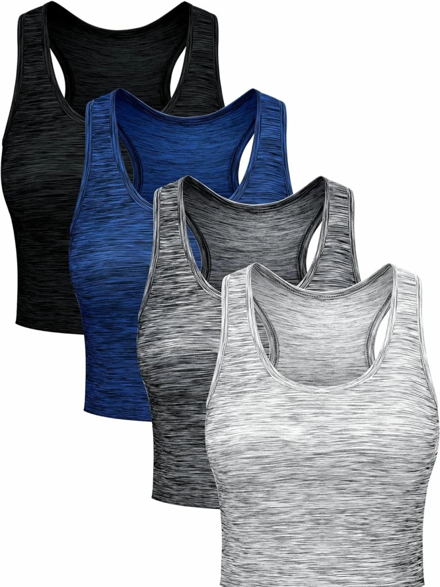Boao Women's 4-Pack Racerback Crop Tops - Sleeveless Athletic Sports Tanks for Workouts & Casual Wear