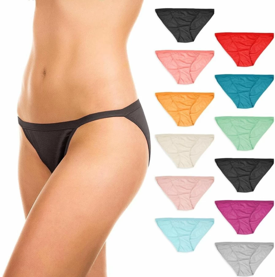 Sexy Basics Women's 12-Pack & 18-Pack Cotton String Bikini Briefs | Comfortable Underwear Set