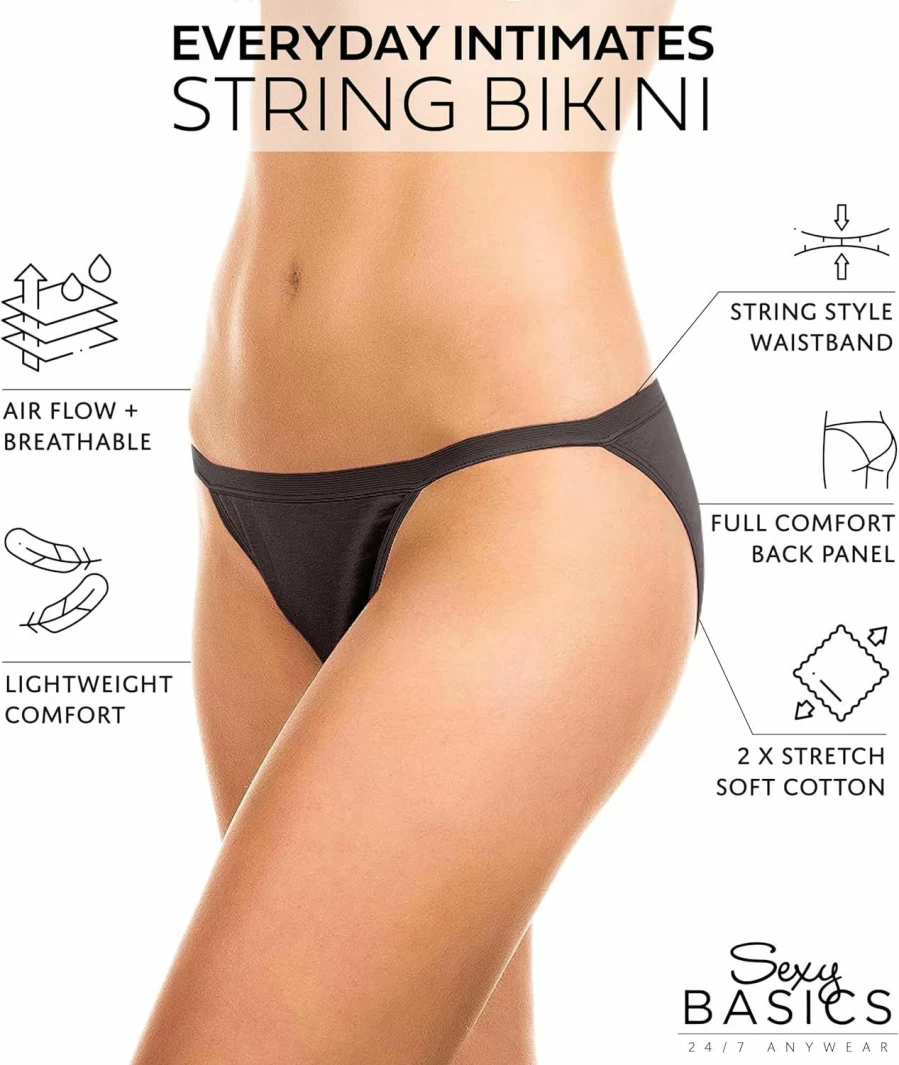 Sexy Basics Women's 12-Pack & 18-Pack Cotton String Bikini Briefs | Comfortable Underwear Set