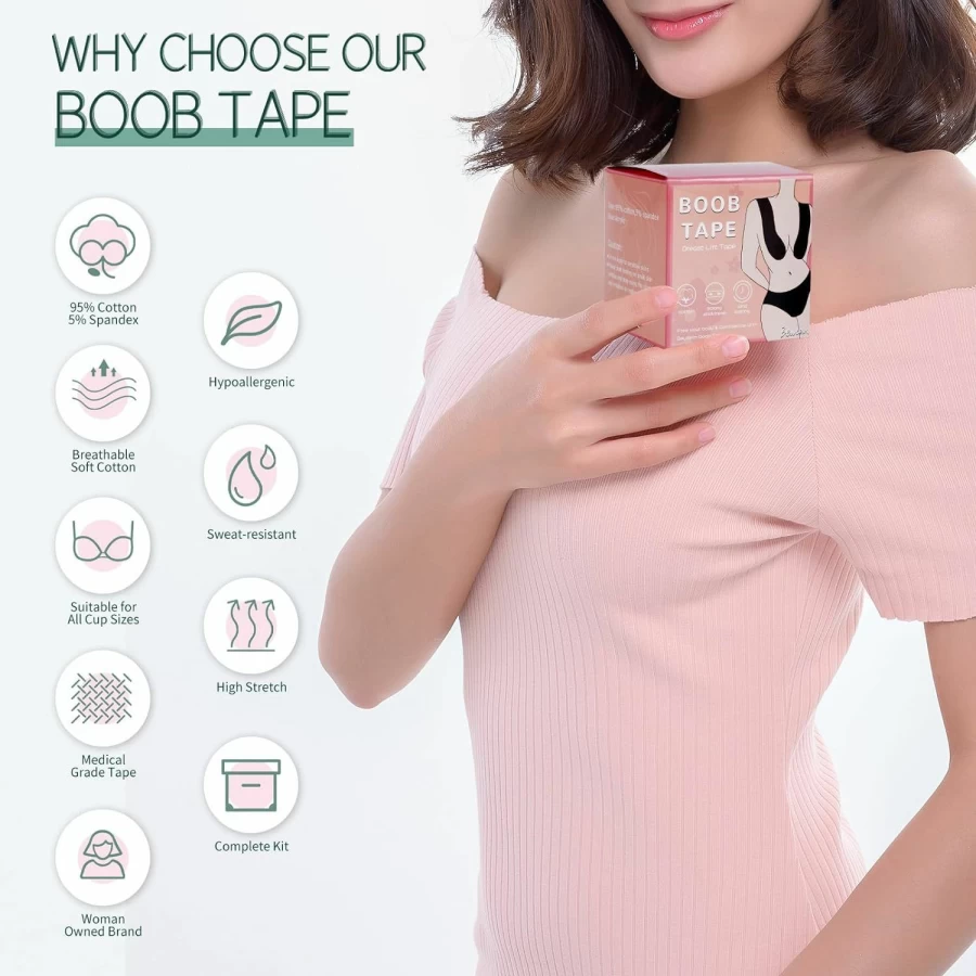 BEWTEIM 3 Inch Breast Lift Tape for Plus Size Women – Strong Hold Boob Tape for Large Breasts – Reusable & Comfortable Body Tape