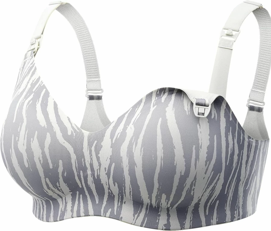 Momcozy Wireless Nursing Bra - Seamless Maternity Bralette for Breastfeeding, Lightweight & Comfortable, Gray Zebra Design