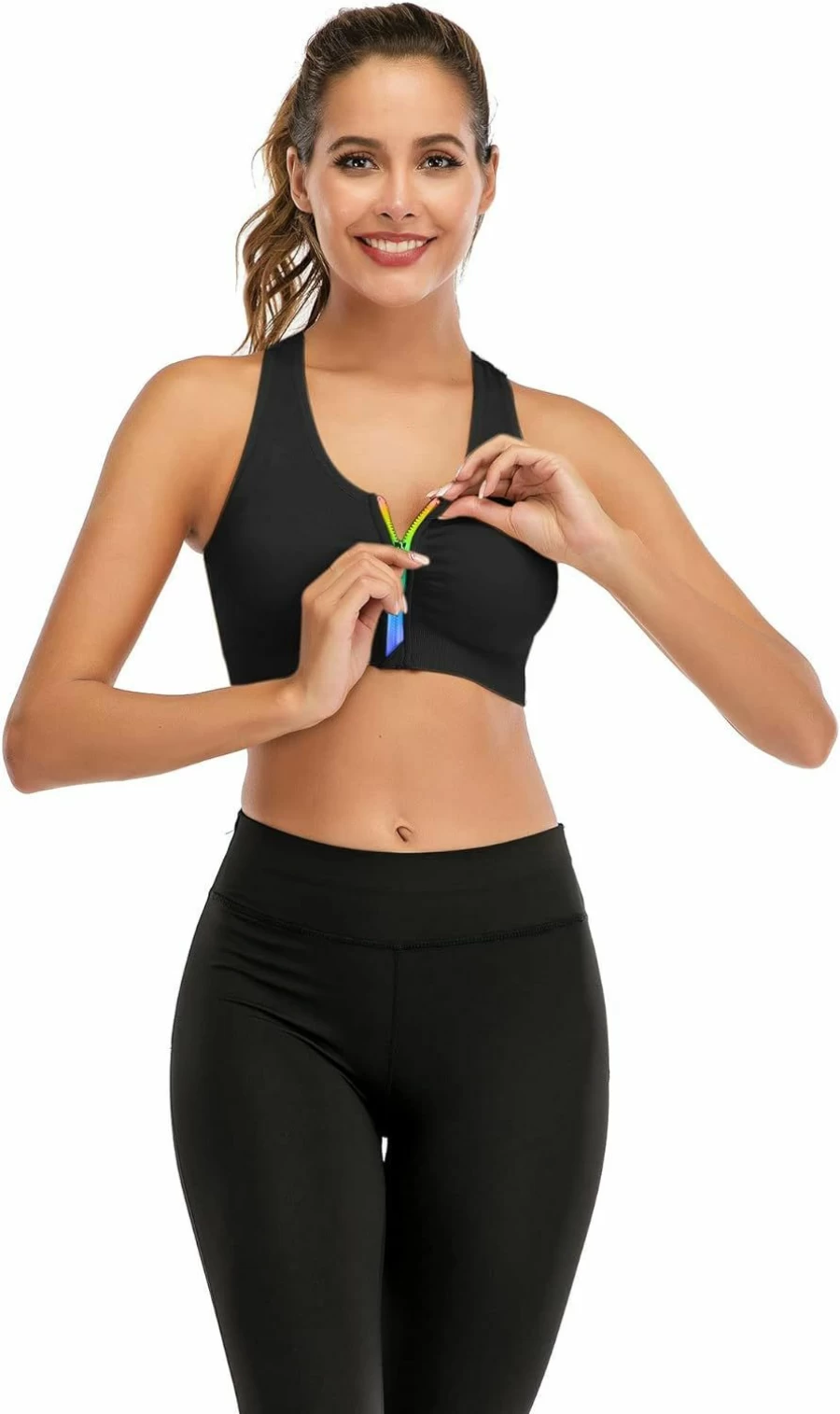 FLORATA Women's Zip Front Sports Bra Wireless Post-Surgery Yoga Bra with Removable Pads for Workout Fitness