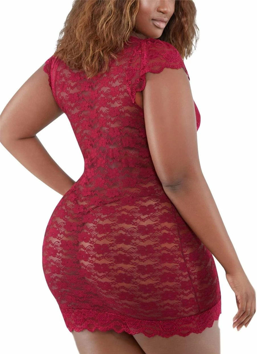 Chic Lover Women's Plus Size Floral Lace Chemise Bodysuit - Sexy Mesh Babydoll Sleepwear for Women