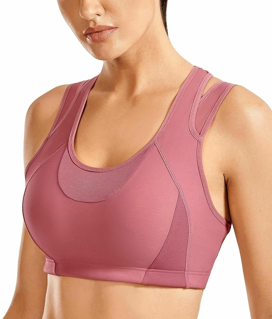 SYROKAN High Support Sports Bras for Women - Wireless Racerback Running Bra with Mesh Panels for Full Coverage & No Bounce