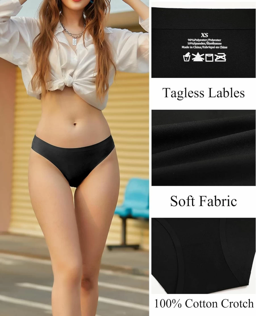 FINETOO 6 Pack Women's Seamless Hipster Underwear - No Show, Invisible Panties, Soft Stretch Bikini Briefs - Comfortable & Breathable (XS-XL)