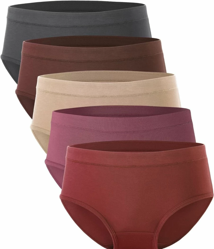 BAMBOO COOL Women's Breathable Bamboo Underwear 5-Pack - Moisture-Wicking, Soft Mid Waist Briefs