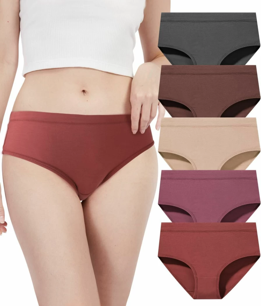 BAMBOO COOL Women's Breathable Bamboo Underwear 5-Pack - Moisture-Wicking, Soft Mid Waist Briefs