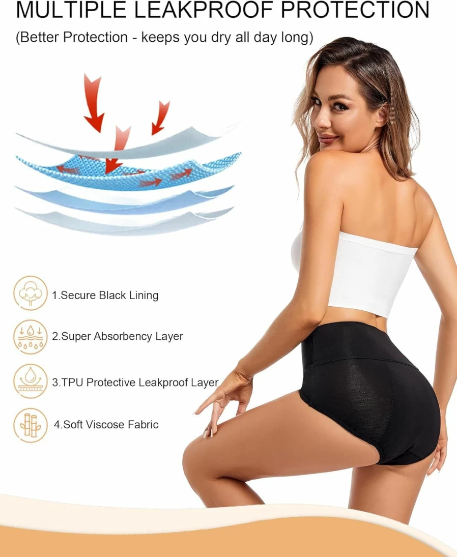EcoPeriod High Waist Menstrual Underwear for Women - Heavy Flow, Postpartum & Leakproof Period Panties