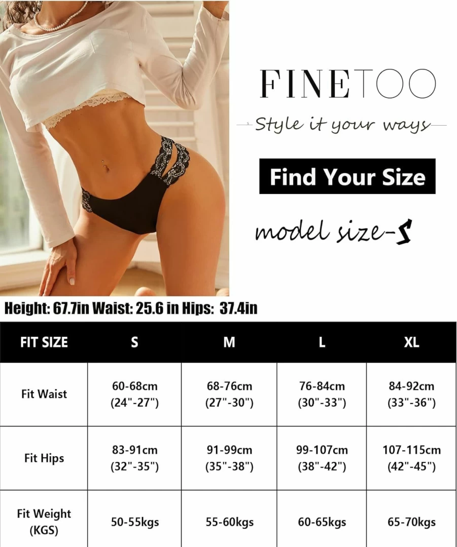 FINETOO Women's 6 Pack Seamless Thong Panties No Show T-Back Underwear V-Waist Comfortable Soft Underwear