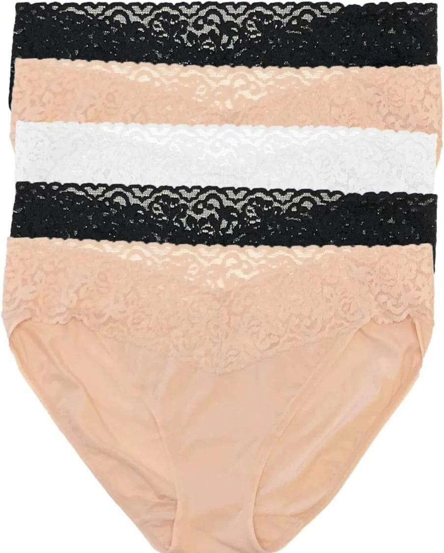 Felina Women's 5-Pack Stretchy Bikini Panties with Lace Trim - Comfortable & Sexy Seamless Underwear