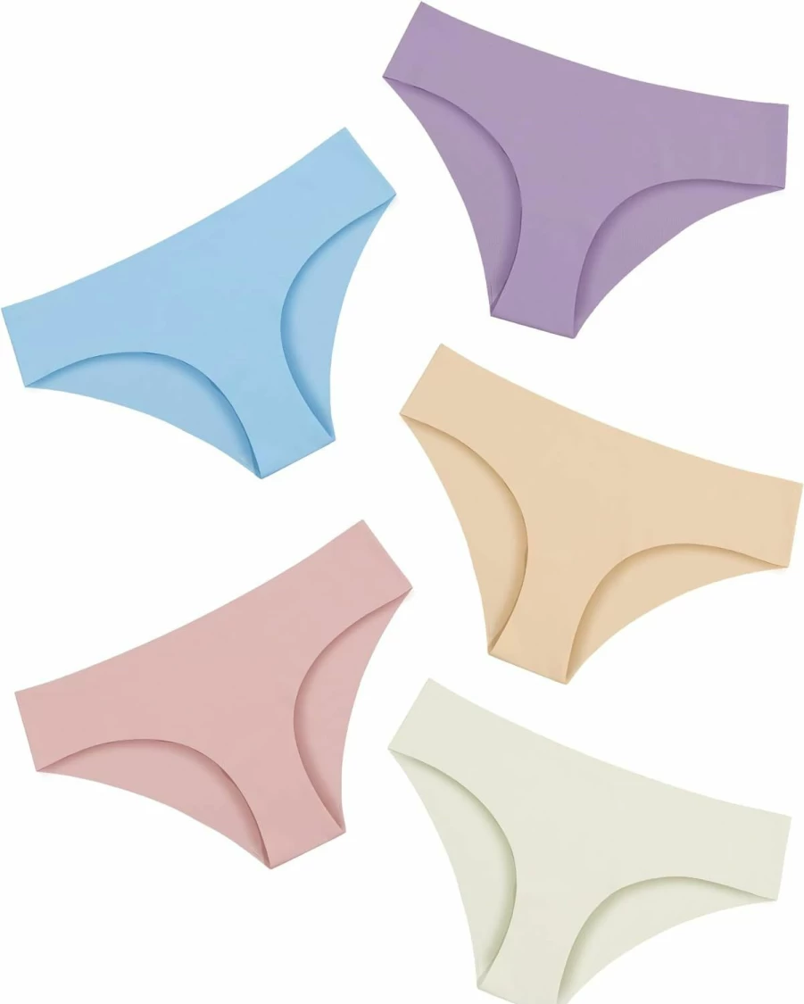 DEANGELMON Women's No Show Invisible Hipster Panties - Seamless Microfiber Underwear Comfortable Pack