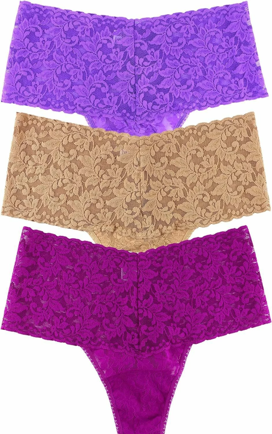 Hanky Panky 3-Pack Vintage Thong Panties - Soft Retro High-Waisted Lace Underwear for Women