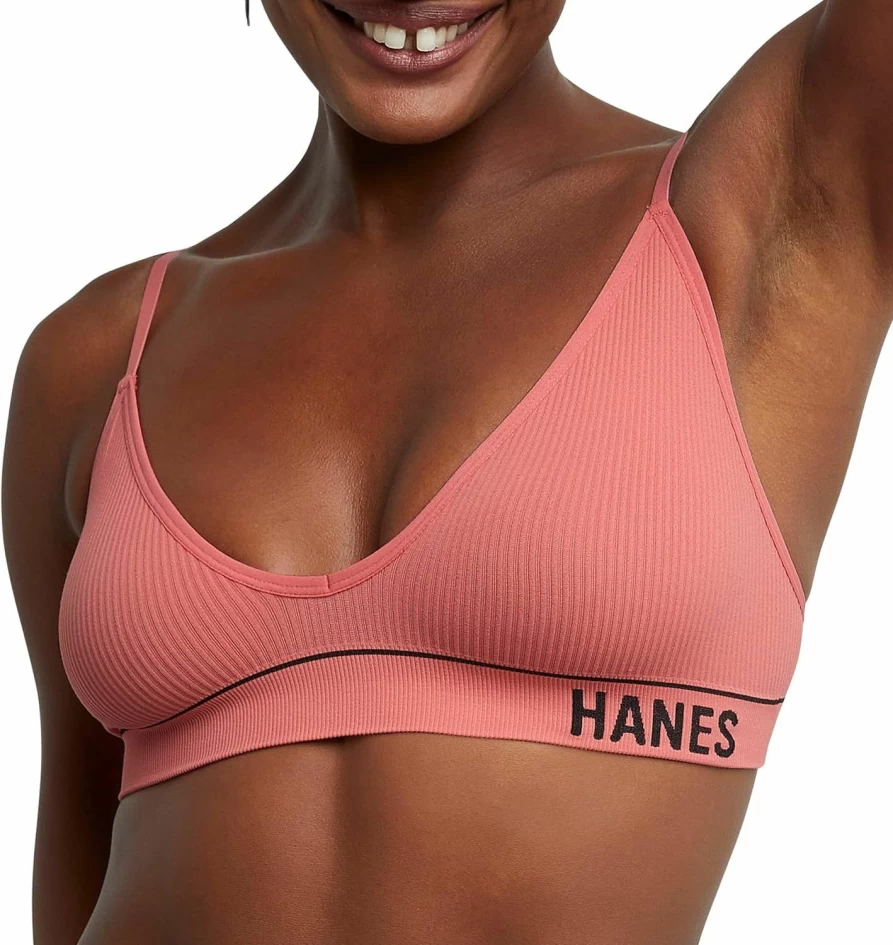 Hanes Women's ComfortFlex Seamless Triangle Bralette - Soft Ribbed Wireless Bra for Everyday Comfort