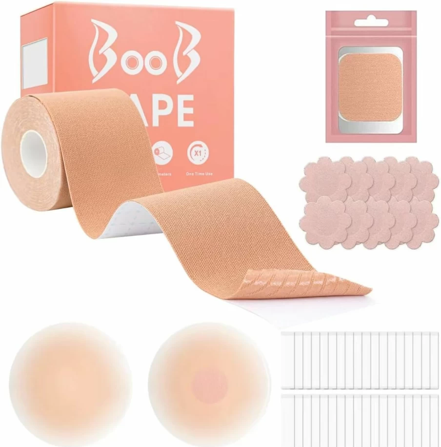Antmoilios Boob Tape for Large Breasts A-G Cup - Reusable Silicone Adhesive Bra, Breathable Breast Lift Tape with Satin Petals & Double Sided Body Tape