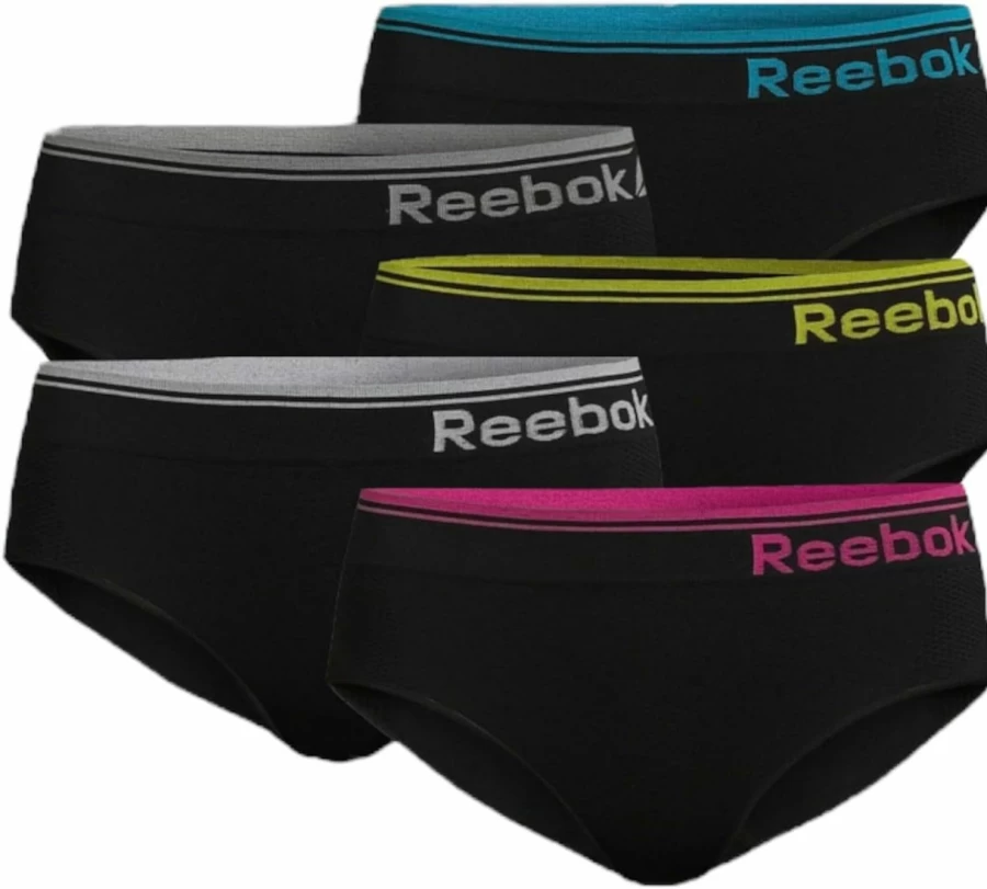Reebok Women's Seamless Hipster Briefs 5-Pack - Comfortable Underwear for Everyday Wear (Sizes S-XL)