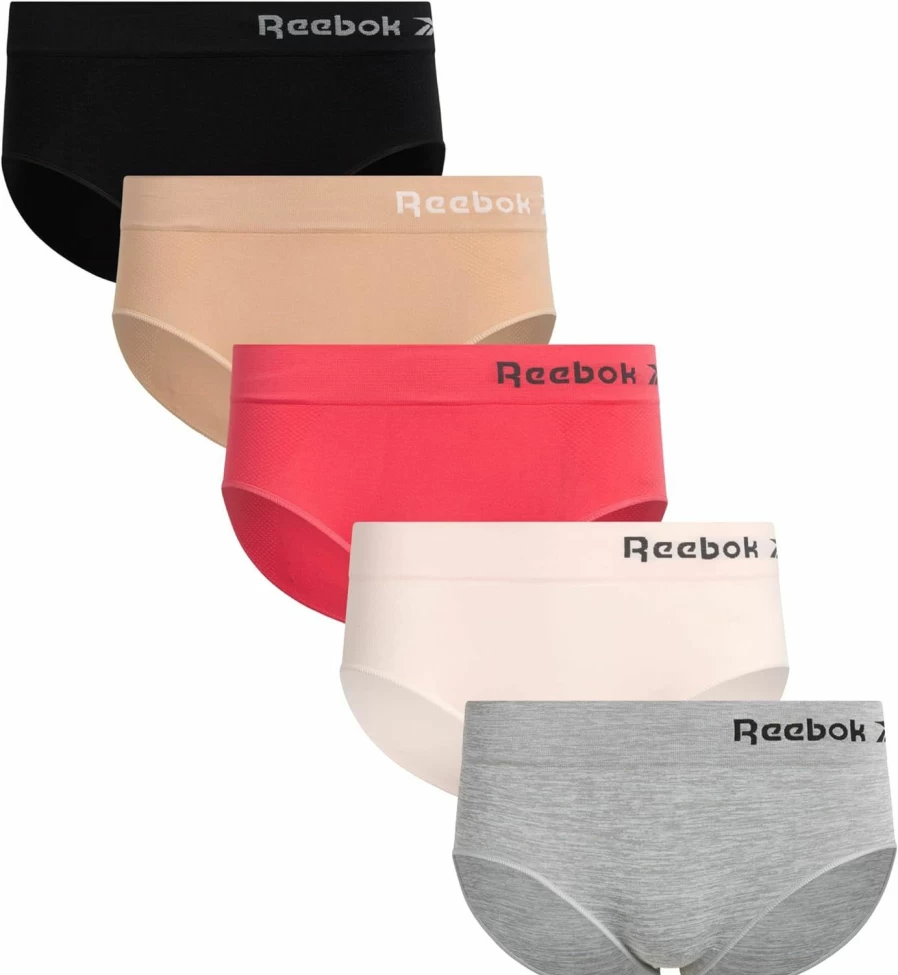 Reebok Women's Seamless Hipster Briefs 5-Pack - Comfortable Underwear for Everyday Wear (Sizes S-XL)