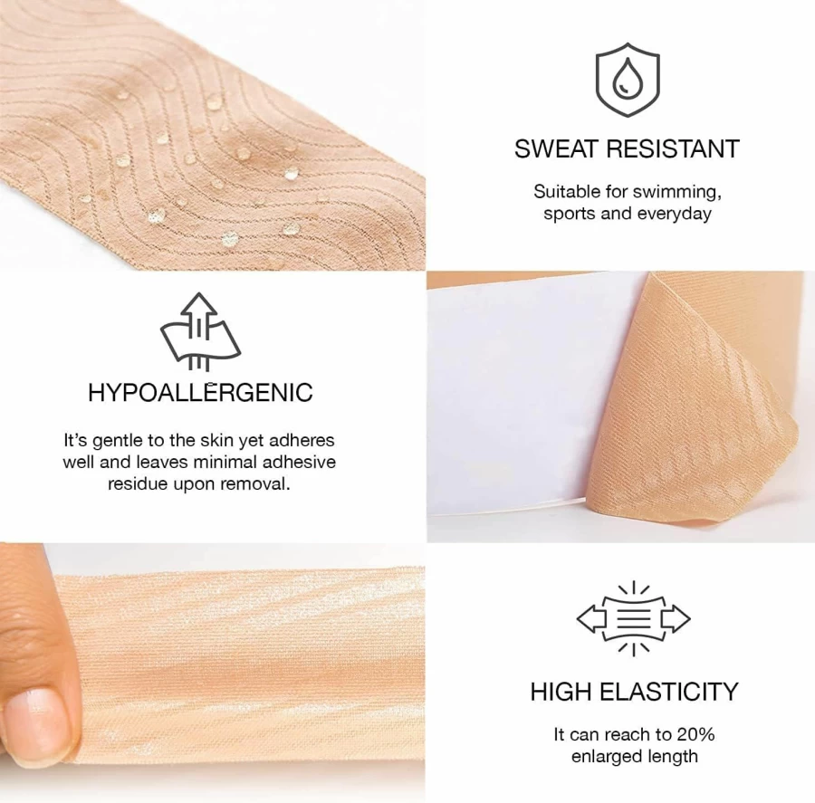 Laeto Leto Boob Tape for Breast Lift - Reusable Adhesive Silicone Nipple Covers Included (2 Pcs, Beige) - Lift & Support Booby Tape for Women