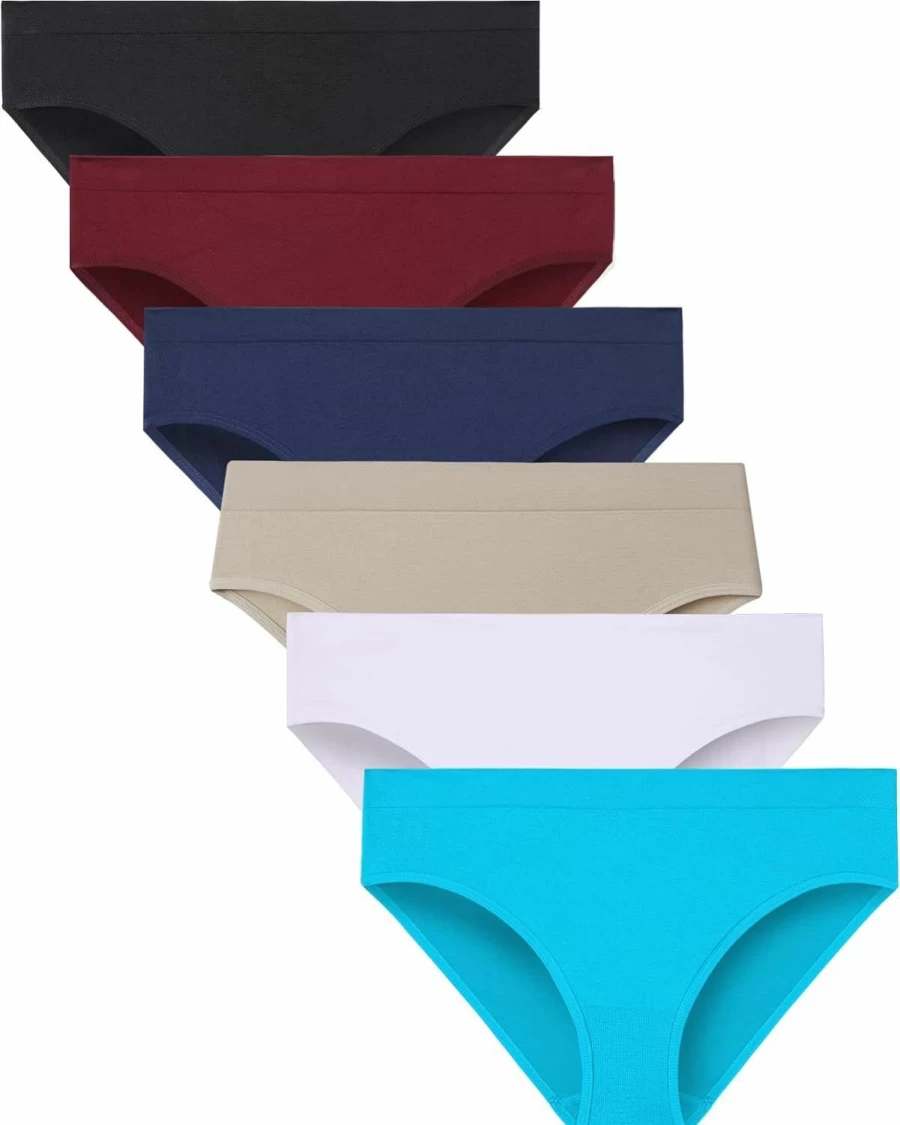 SAYCELI Women's Seamless Cheekini Hipster Briefs - 6 Pack Soft Stretch Bikini Panties