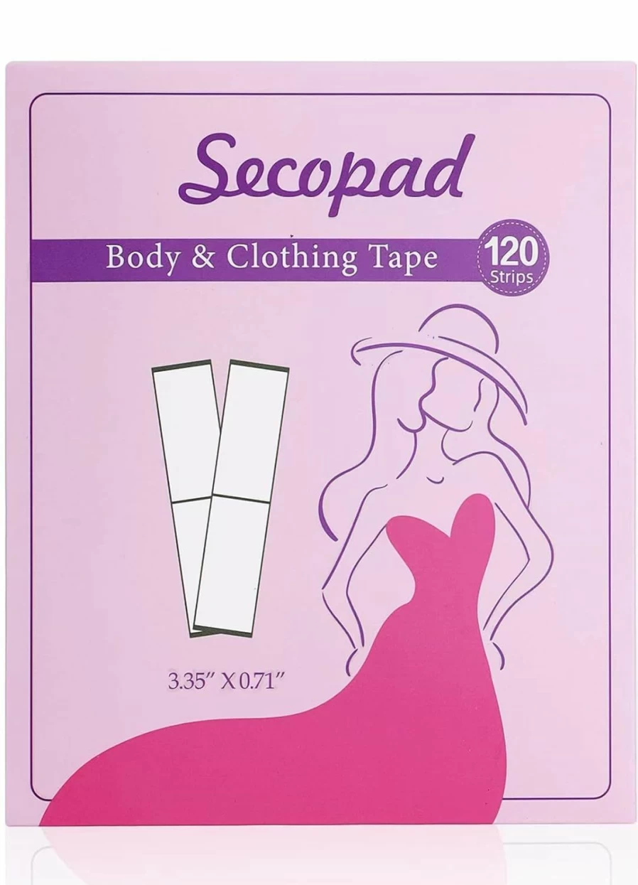Secopad 60 Pack Double Sided Fashion Tape for Clothes, Clear Strong Adhesive Body Tape for Women, Gentle Skin-Friendly Dress Tape