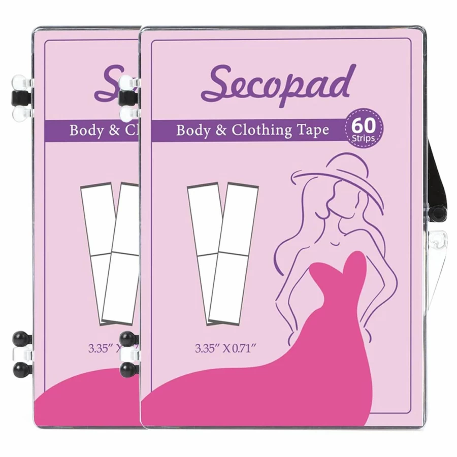 Secopad 60 Pack Double Sided Fashion Tape for Clothes, Clear Strong Adhesive Body Tape for Women, Gentle Skin-Friendly Dress Tape