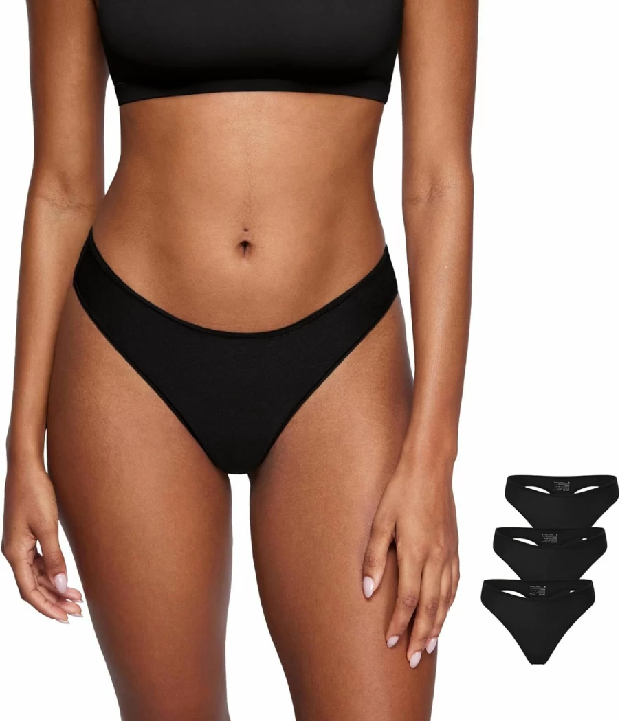 SOULVOR Women's MagneticFit Thong Underwear 3 Pack - Stretch Comfort, Breathable Low Rise, Tagless Sexy Panties for Everyday Wear