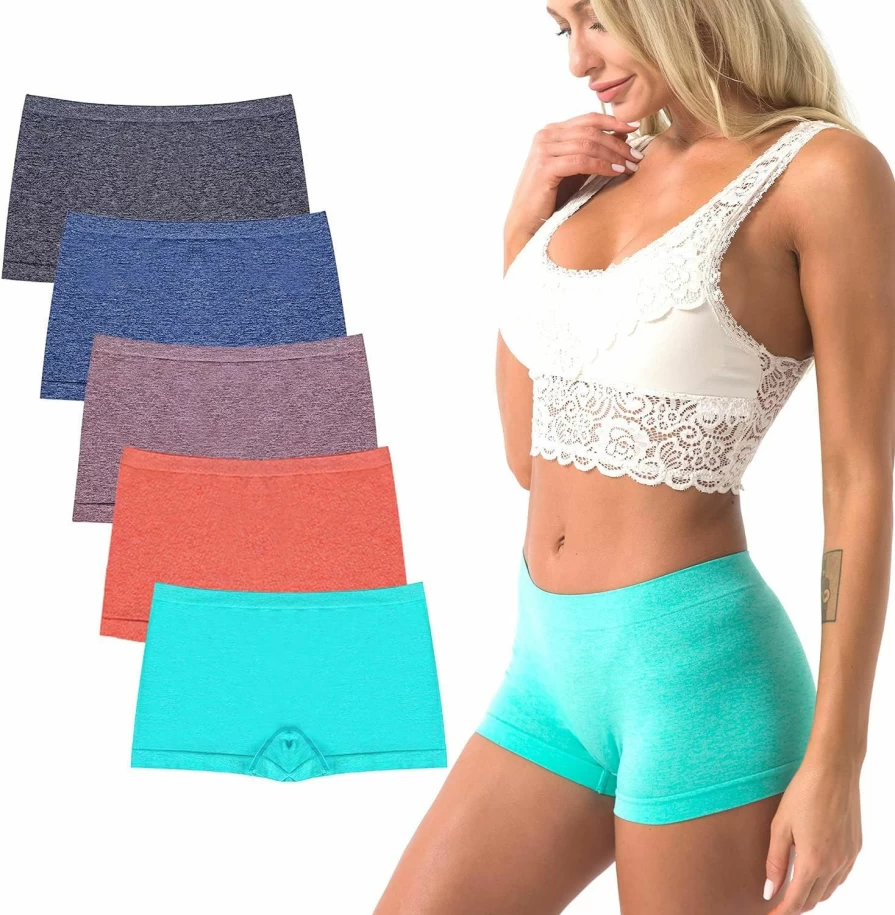 DEEP TOUCH Women's Seamless Boyshort Underwear 5-Pack - Breathable Stretch Boxer Briefs for Ladies