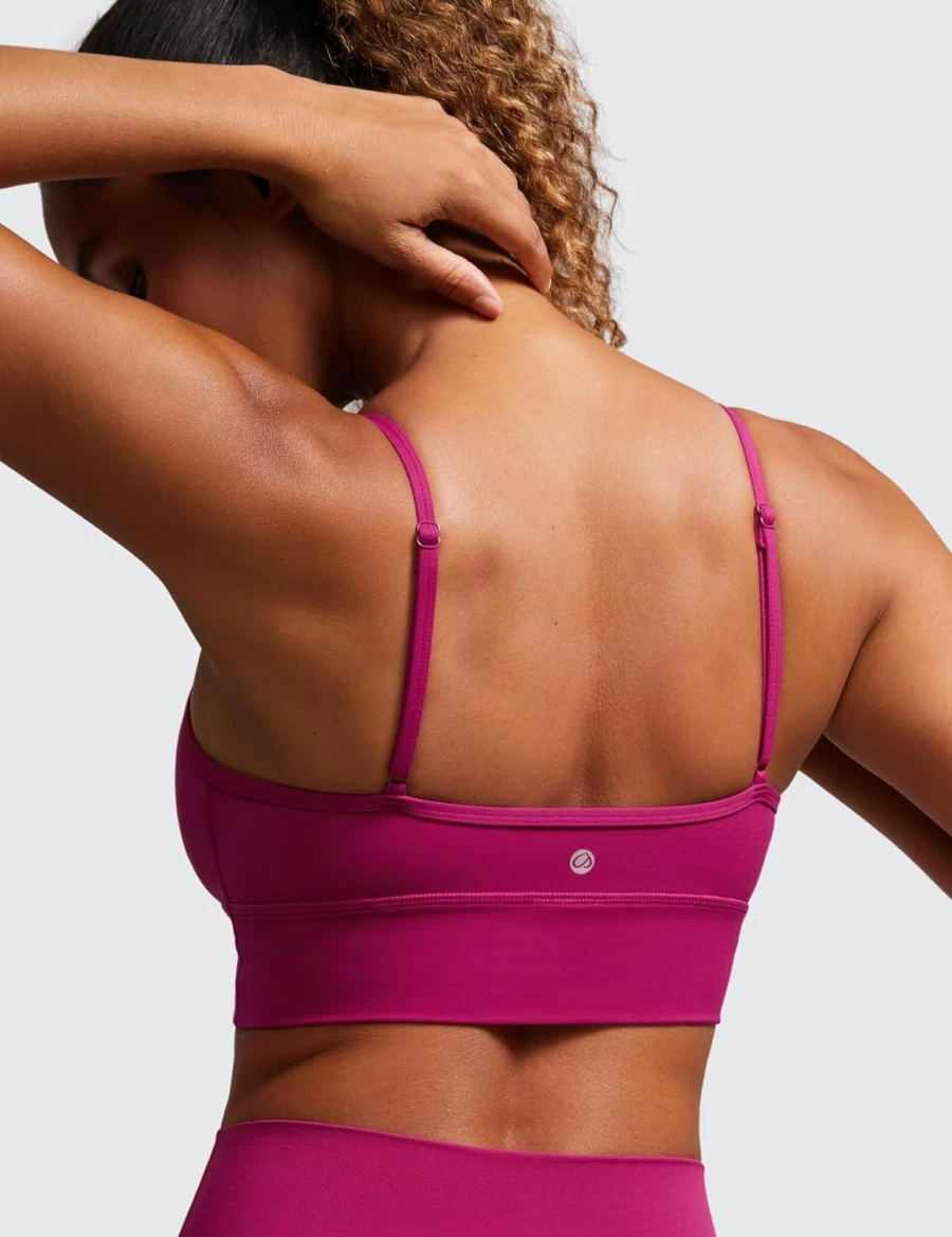 CRZ YOGA Women's Butterluxe Adjustable Padded Sports Bra - V-Neck Longline Workout Crop Top for Yoga & Fitness