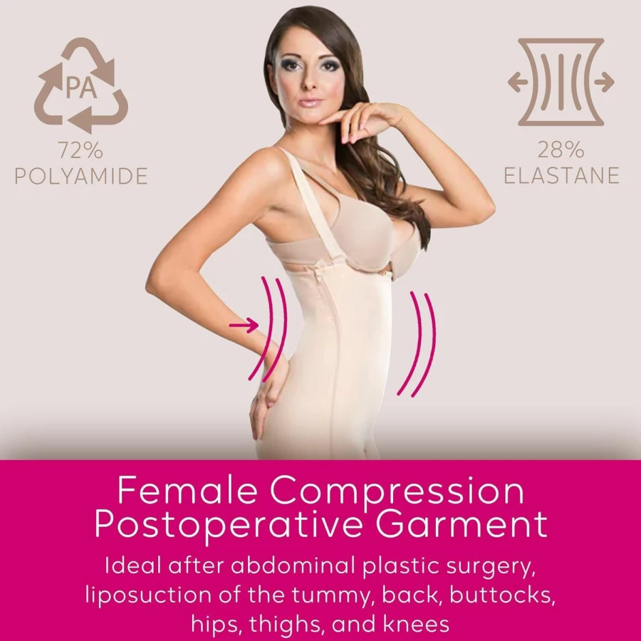LIPOELASTIC Post Surgical Compression Girdle with Side Zipper - Mid Calf Length Medical Support Garment for Recovery - Black