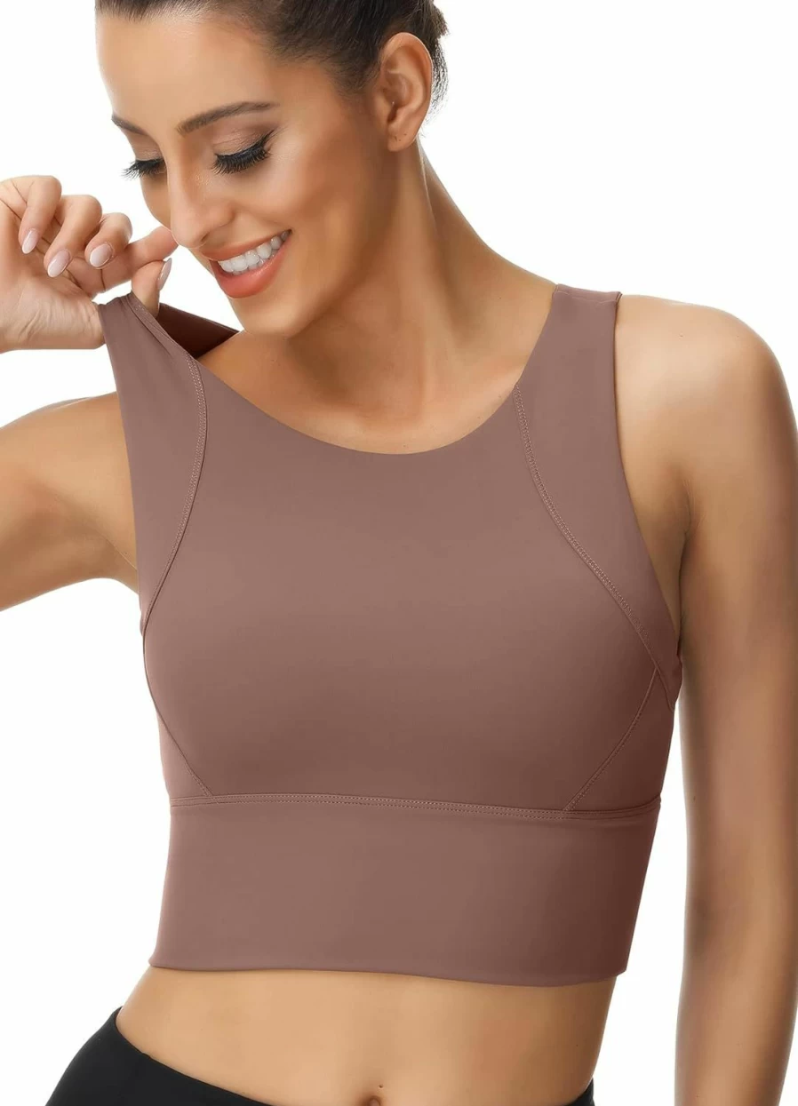 Lykoxa High Neck Longline Sports Bra for Women - Medium Impact Full Coverage Padded Workout Top for Yoga, Gym, and Fitness