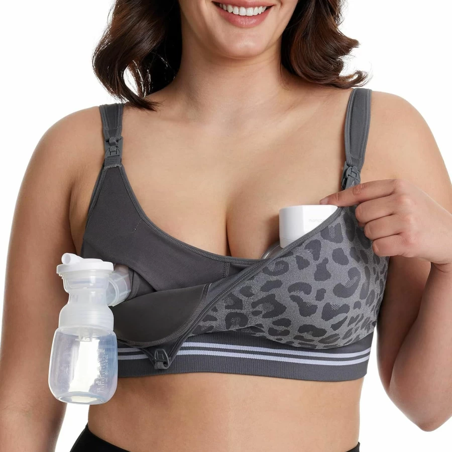 Momcozy Hands-Free Pumping Bra - 4-in-1 Nursing Bra with Fixed Padding for M5, S12 Pro, Spectra, Elvie, Willow Pumps - Comfortable Cotton-Nylon Maternity Support Bra (Large)