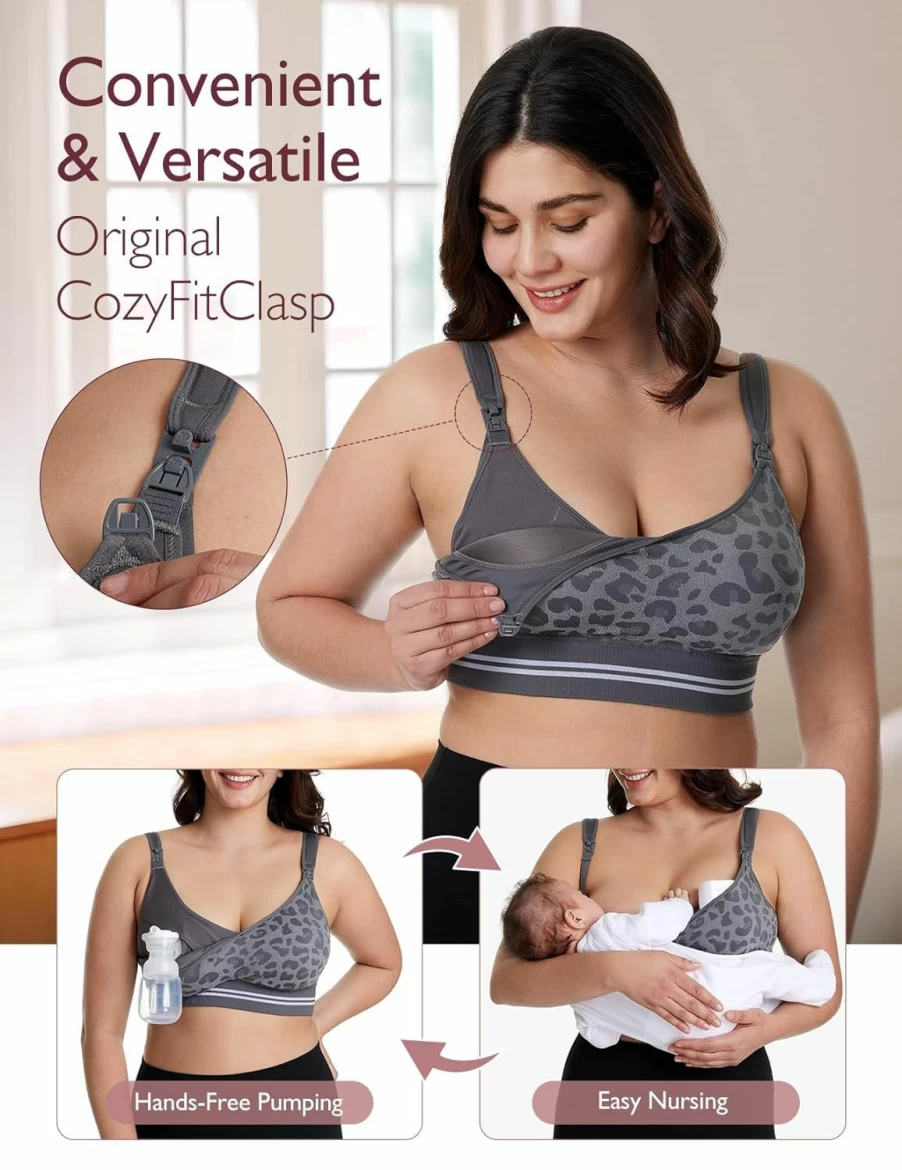 Momcozy Hands-Free Pumping Bra - 4-in-1 Nursing Bra with Fixed Padding for M5, S12 Pro, Spectra, Elvie, Willow Pumps - Comfortable Cotton-Nylon Maternity Support Bra (Large)