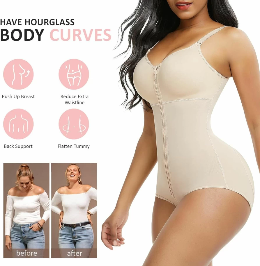 FeelinGirl High Waist Tummy Control Shapewear for Women - Zipper Full Body Shaper with Bust Support | Colombian Fajas Postpartum Girdle