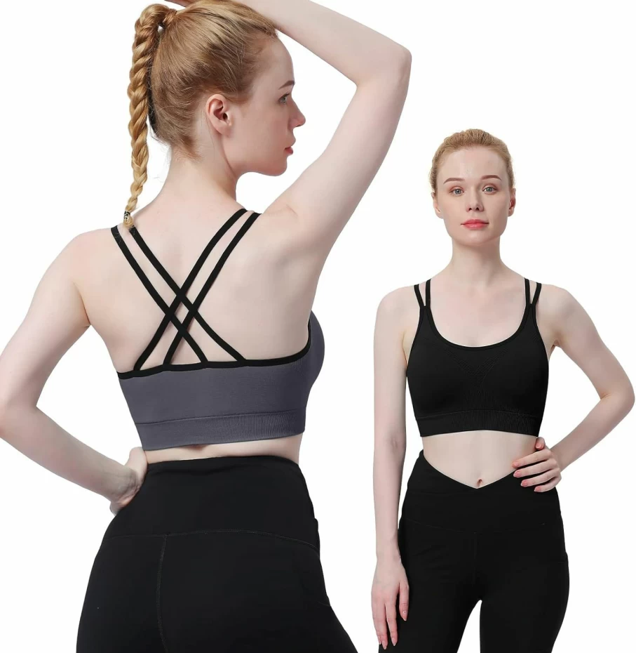 WOYYHO Women's 3 Pack Medium Support Cross Back Sports Bra - Padded Yoga Workout Top for Gym, Fitness & Athletic Activities
