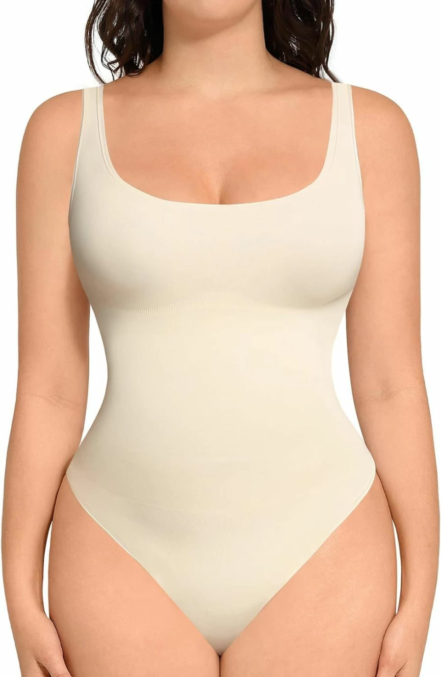 FeelinGirl Women's Tummy Control Shapewear Bodysuit - Seamless Scoop Neck Thong Shaper Tank Top for Sculpting & Slimming
