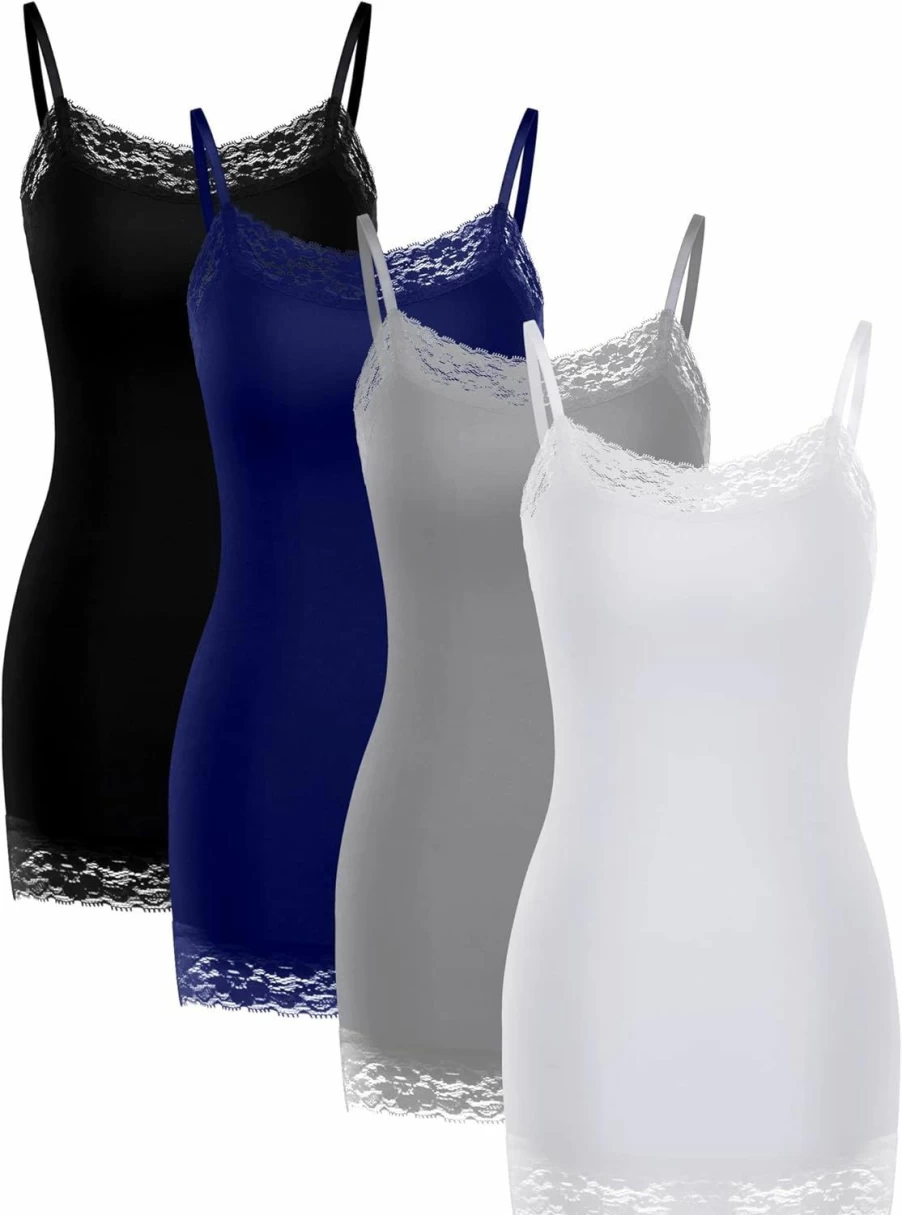 Bencailor Women's Lace Cami Tops - 4 Pack Adjustable Spaghetti Strap Camisoles for Layering