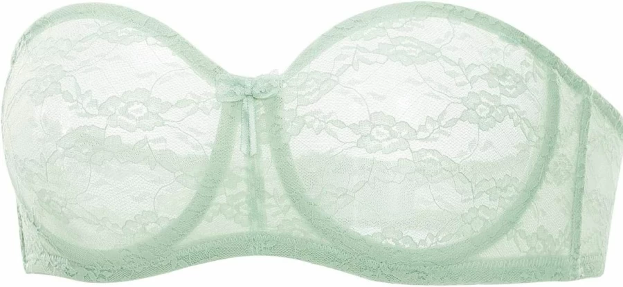 DOBREVA Women's Strapless Lace Bra No Padding Underwire Multiway Convertible See-Through Bralette