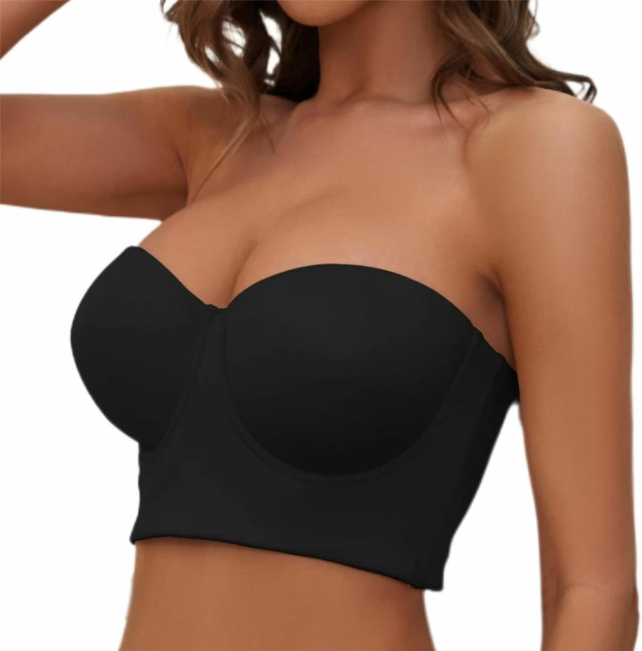 SOLODORO Women's No-Slip Strapless Longline Corset Bra with Silicone Strips for Back Smoothing