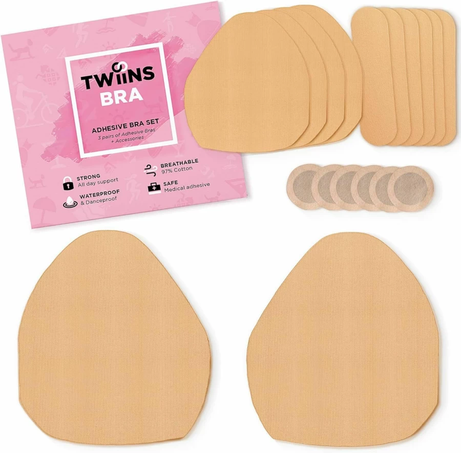 TwiinsBra Breast Lift Tape with Nipple Covers - 3 Pairs of Strong Hold Boob Tape for Invisible Support & Comfort