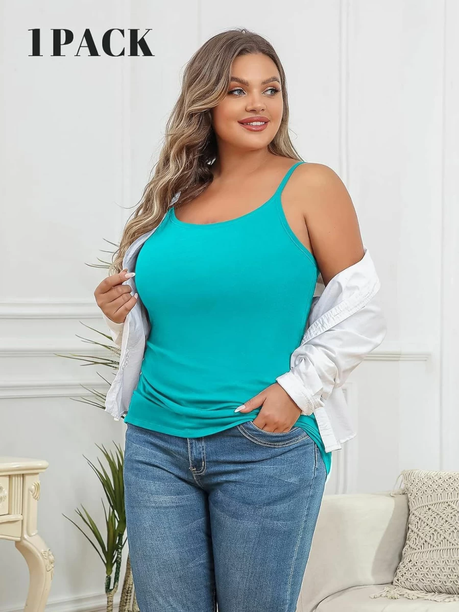 "V FOR CITY Women's Cotton Shelf Bra Camisole with Adjustable Spaghetti Straps - Basic Layering Tank Top in Sizes S-5X"